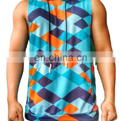 Wholesale price high quality custom logo men gym singlet TANK TOP with Hooded Fitness Tank Tops Men Singlets