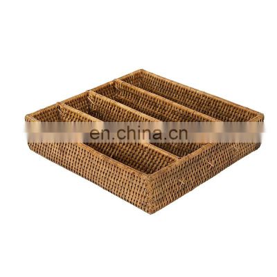 Hand weave Rattan Silverware Tray and Organizer for Table Handwoven Basket for Breakfast Wholesale