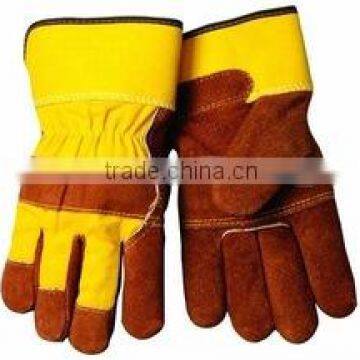 Industrial Split Leather Working Gloves With Yellow Cuff photo-5