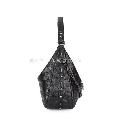 Punk Style Unisex Leather Handbag Large Capacity Portable Rivet Bag photo-2