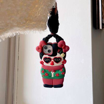 Funny Cartoon Northeast Big Braid Woman Silicone Phone Case 12/13pro14promax 15 Phone Case Back Cover photo-3