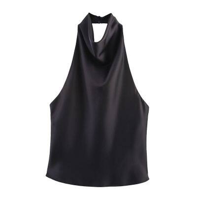 Summer New European and American Style Women's Fashionable and Sexy Spicy Girl Silk Texture Hanging Neck Top photo-5