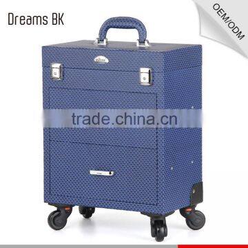 Blue Fashion Design PVC Trolley Makeup Case With Mirror photo-2