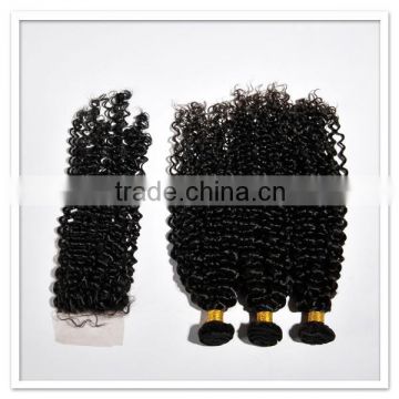 Cheap 100 Kinky Curl Human Virgin Hair Bundles With Lace Closure Can Part Anywhere