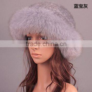 Luxury Real Mink Fur With Fox Fur Bucket Hat Winter Cap Women