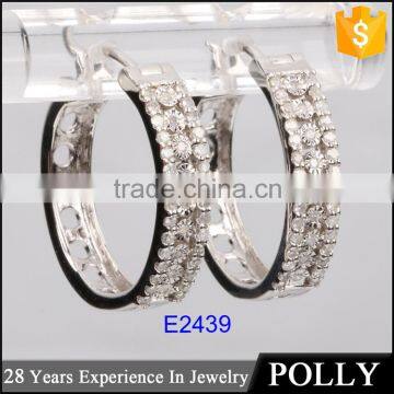 Wholesale fashion 925 sterling silver shine plates with zircon hoop earrings for women