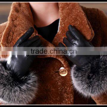 High Quality Ladies Fur Touch Screen Sheepskin Leather Gloves photo-5