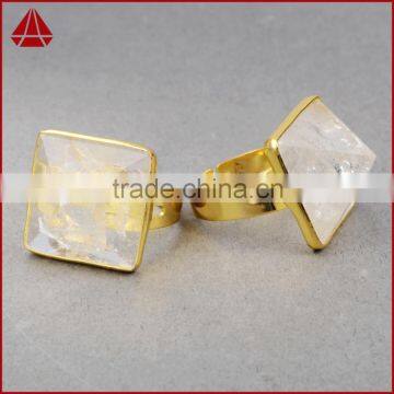 Natural rough clear quartz square pyramid ring jewelry