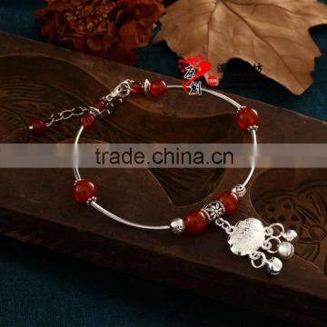 Cheap Personalized Silver Plated Bell Red Jade Beads Anklet