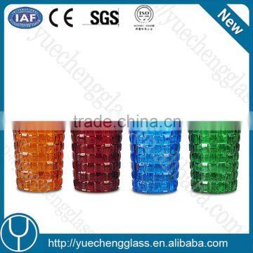 colored glass tumblers and round drinking glass