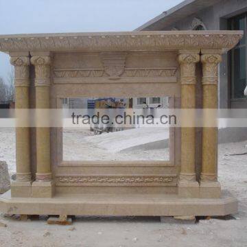 cheap beige travertine cultured marble electric fireplace mantel with columns