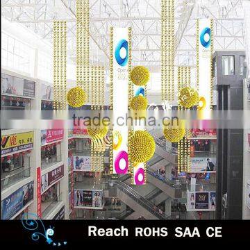 Hanging decorative yellow metal balls , Metal curtain atrium decoration , four seasons decoration