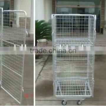 Stainless steel flat trolley with basket for warehouse