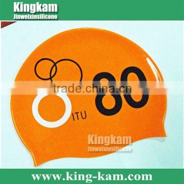 Silicone swimming cap printed with lucky number