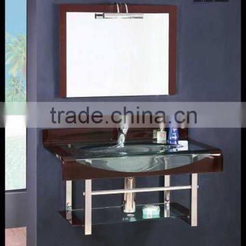 Modern coffee color glass bathroom vanity with countertop with led YL-7105