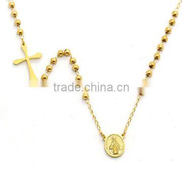 rosaries religious catholic necklace gold christian stainless steel simple design cheap rosary cross pendant