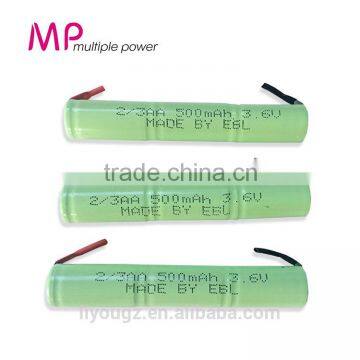 2016 Newest Product MP Rechargeable Battery Pack 2/3 AA 500mAh 3.6v Factory Price