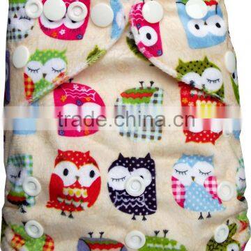 Hot Sale Owl Printed Minky Cloth Nappy One Size Baby Cloth Diapers