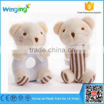 Custom wholesale 20cm soft animal head design plush baby toy baby rattle