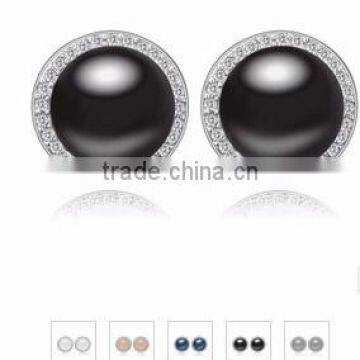 FIVE COLORS -- New Big Round White Pearl Diamond Cluster Stud Earrings photo-2