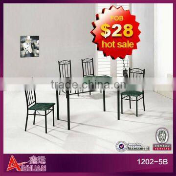 Wholesale cheap rectangular metal leg with black marble wooden top bistro dining table set