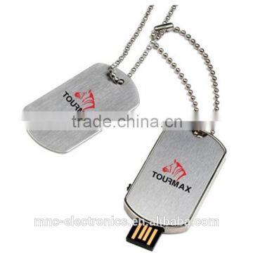 Promotional gift custom laser engraving logo metallic material 4GB dog tag shape usb flash drive memory stick