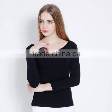 Womens Basic Fitted Plain Long Sleeves Round Crew Neck T Shirt Top OEM Type Clothing Factory From Guangzhou