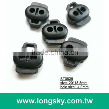 (#ST0635) 4mm hole flat oval plastic double hole spring cord lock with slot