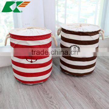 2015 new Zakka stripe The beam port Linen Multi-function Handle Stackable storage barrel Laundry basket Toy Storage box                        
                                                Quality Choice