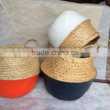 Best selling Eco-friendly multi-color seagrass belly basket