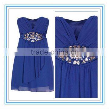 Hot Sale Crystals Chiffon Mini A-line Royal Blue Bridesmaid Dresses(AC-1012)