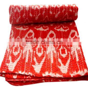 RTHKG-36 Modern Red Ikat Kantha Elegant Look Indian Traditional Bengali Kantha Gudari Bedspread Wholesaler Throws