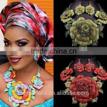 Wholesale African fashion rose flower bridal jewelry set with crystal rhinestone