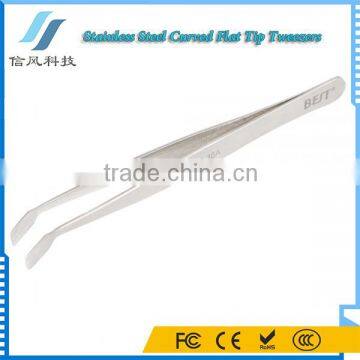 BST-36A Highly Precise Stainless Steel Curved Flat Tip Tweezers Tool