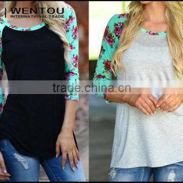 Wholesale Floral Print Women Raglan Shirt