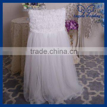 CH019G New 2015 wedding rosette chiffon top high back puffy tutu ivory tulle chair cover