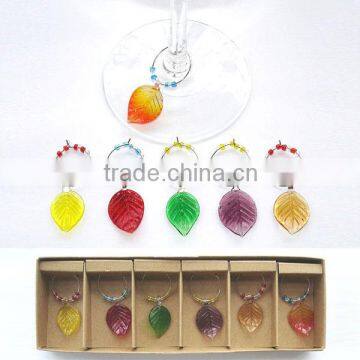 Hot sale colorful leaf design wine glass charms set