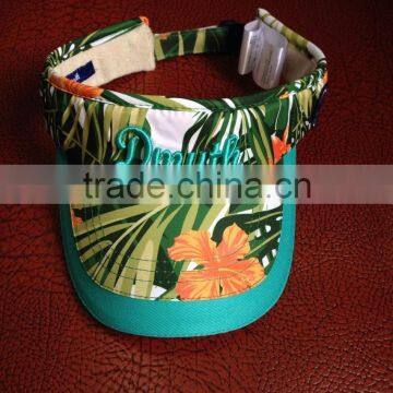 Custom 3d embroidery floral sun visor hats with back closure