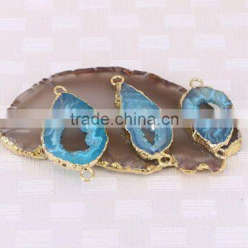 Titanium AB Blue Agate Slice Beads, Gold Plated Agate Geode Gem Stone Connector Druzy Beads For Jewelry Making photo-2