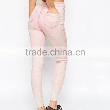 China Supplier Apparel Wholesale New Fashion High End High Waist Women Pink Skinny Jeans photo-2