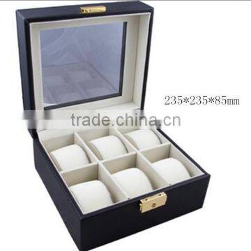 6 sets of watch case in black leather with glass window