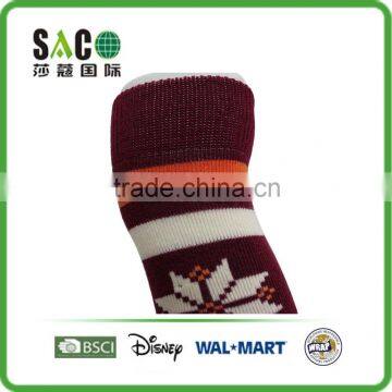 White Snow Pattern Red and White Stripe Garnet Knee-high Sports Socks photo-5