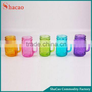 450ML Colorful Beverage Glass Mason Jars With Handle
