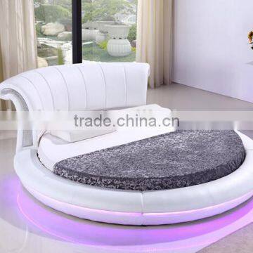 Bisini White Leather LED Round Bed, Luxury LED Round Bed photo-3