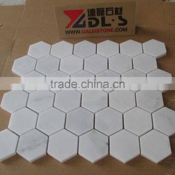 Big Hexagon Bianco White Carrara Marble Mosaic Tile 12x12 photo-2
