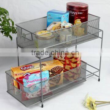 Fashion Metal Wire Mesh 2 Tier Kitchen Storage Rack/Storage Stand/Sundry Organizer