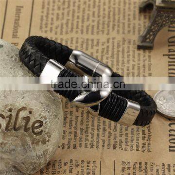 2017 Custom Mens Wholesale Black Braided Leather Bracelet photo-2