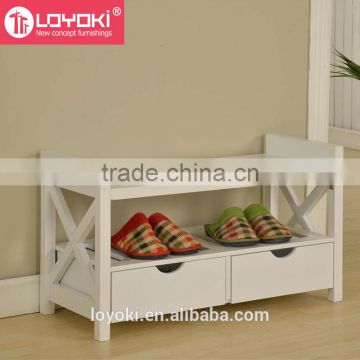 2016 new design mdf Wood Shoe Storage Bench With 2 Drawers shoe rack wholesale