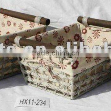 Metal Hamper With Paper Weaving And Cloth Liner S/3