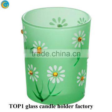 Green flower cheap candle holders with diamonds